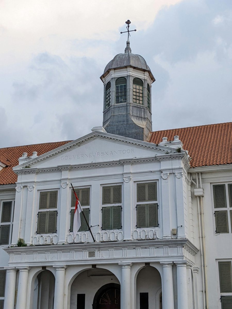 Historic facade of the Jakarta History Museum featuring colonial architecture in Old Town, Jakarta.